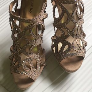 Zigi Soho Laser Cut Strappy Rhinestone Nude Heels - image 1